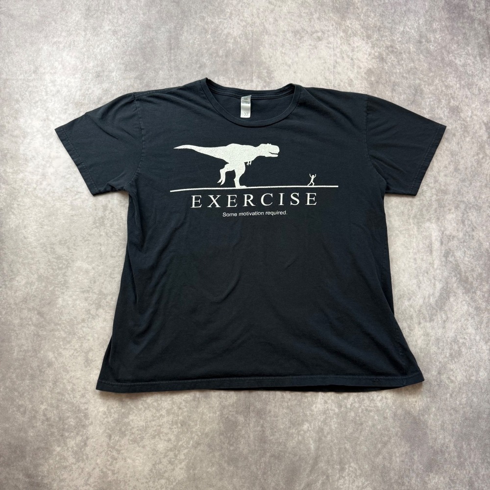 Shirt Woot Exercise T-Rex Dinosaur Graphic Tee Black Mens XL Humor Workout Shirt